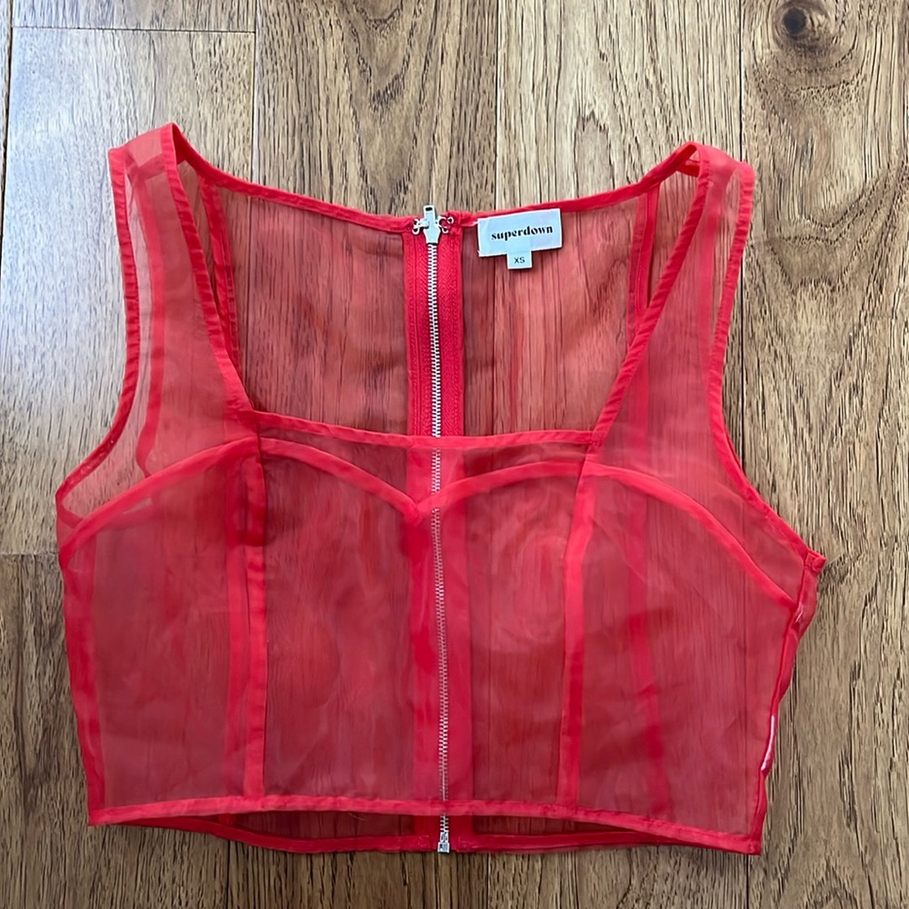 Superdown size xs red sheer top